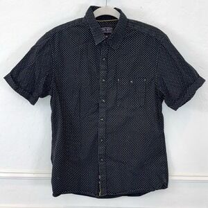 LON NYC Men's Black White Micro Dot‎ Short Sleeve Button Up Shirt Size Medium